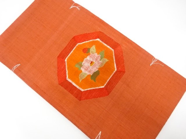 未使用品　紗紬　亀甲に花模様織り出し　袋帯